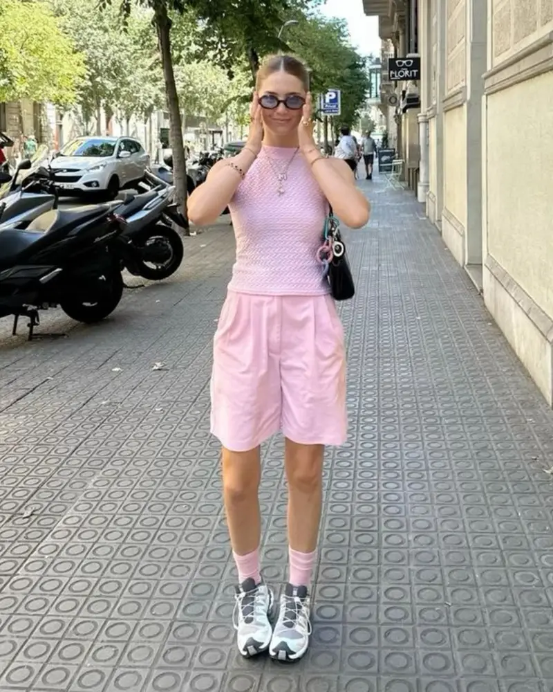  Pink Tailored Shorts & Knit Top