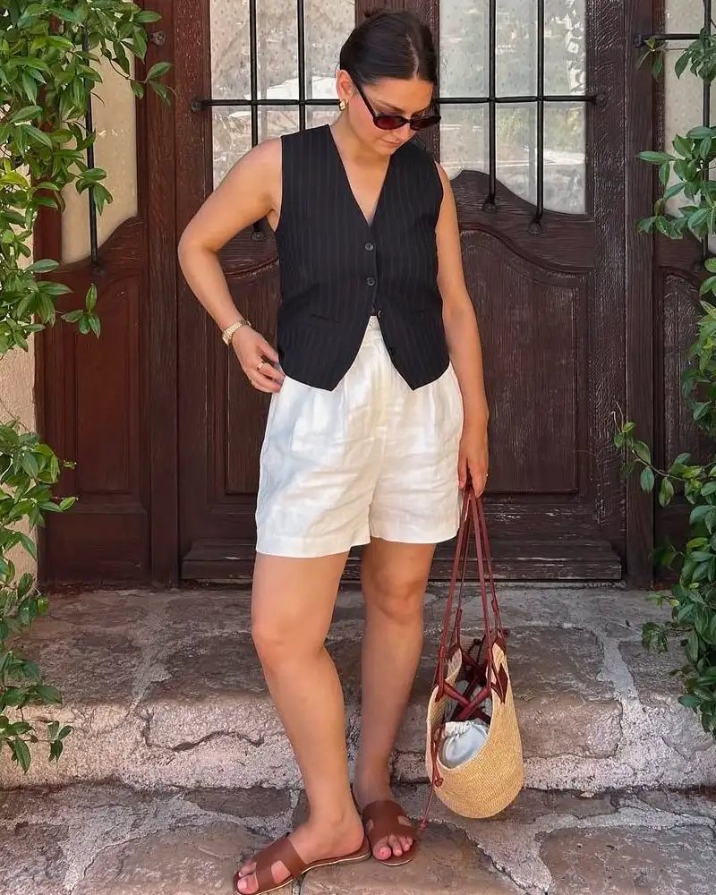 Pinstripe Vest & Linen Shorts
