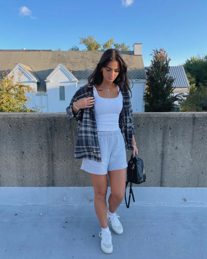 Plaid Flannel & Sweat Shorts