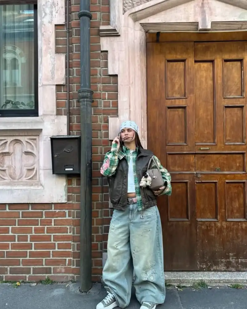  Plaid Layers Under a Cropped Vest