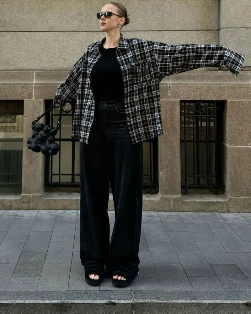 Plaid Overshirt & Wide Denim
