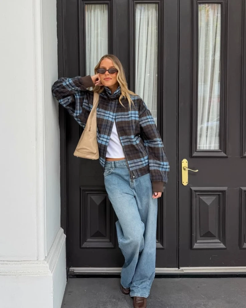 Plaid Shacket & Wide-Leg Denim