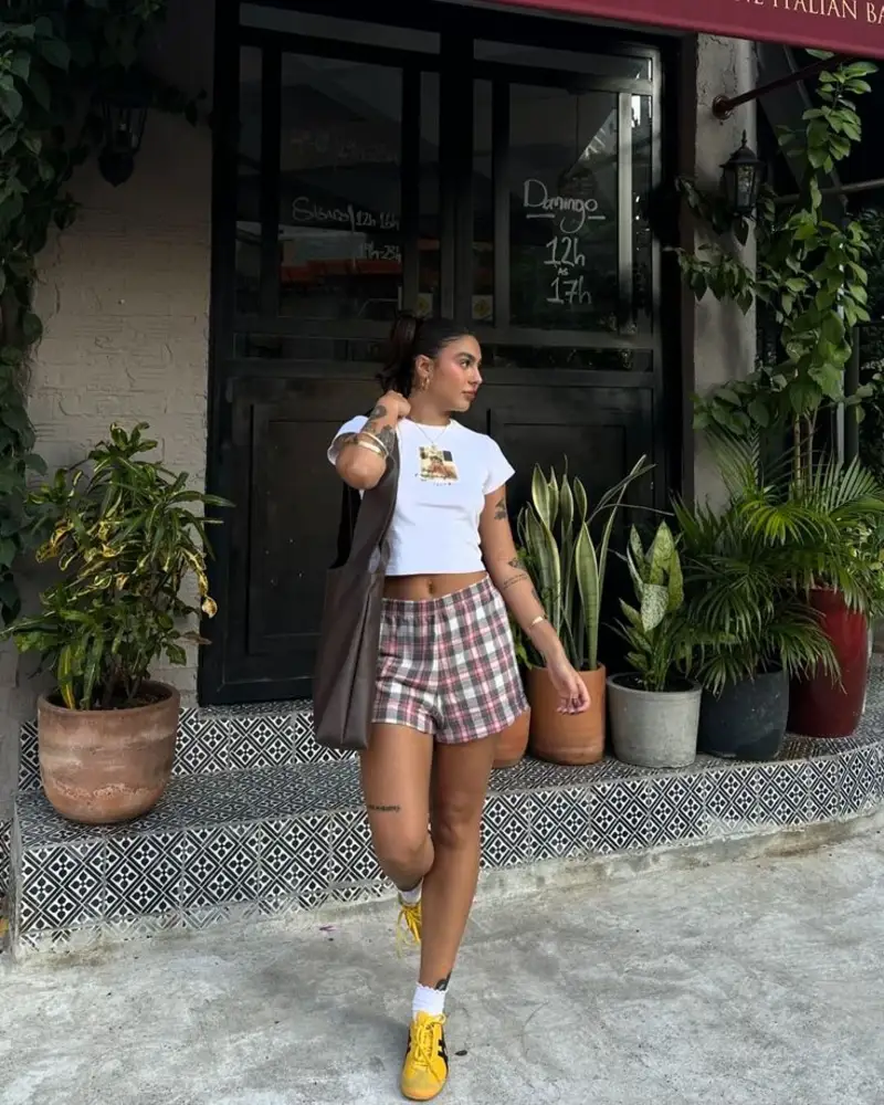 Plaid Shorts & Graphic Tee