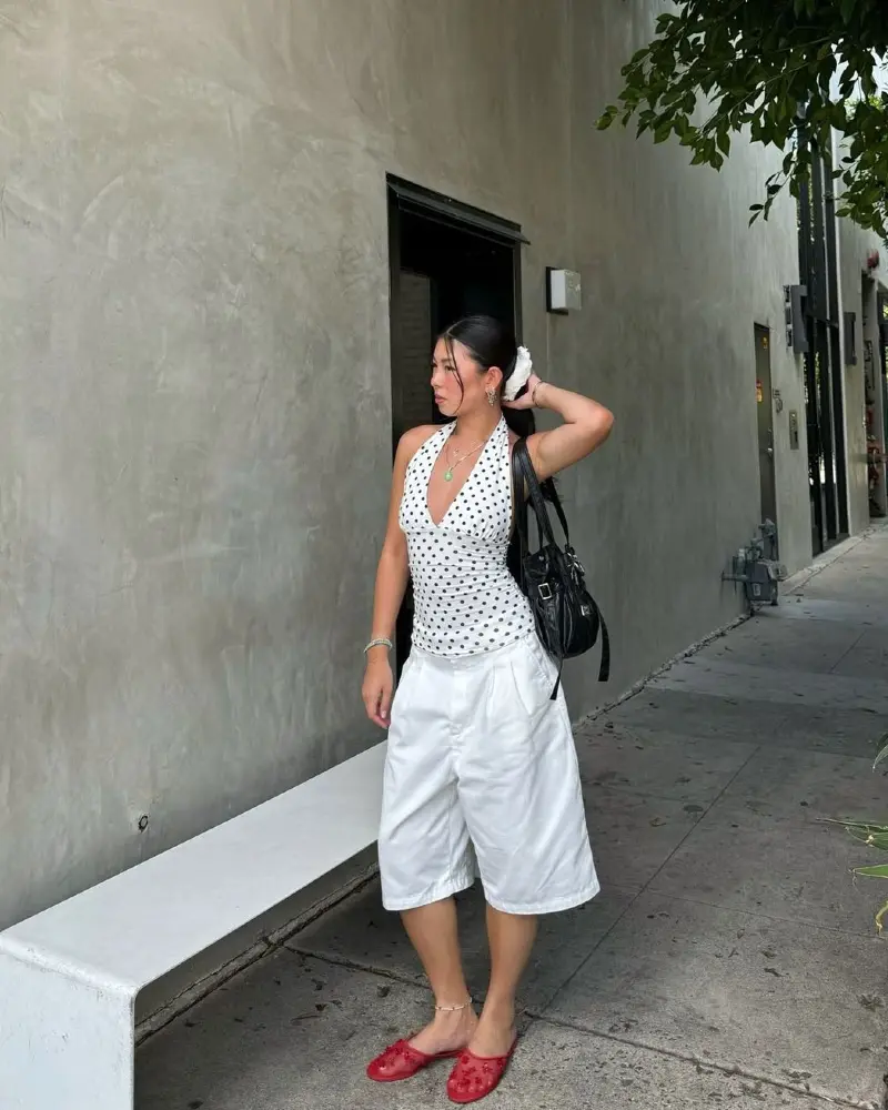 Polka Dot Halter & White Culottes