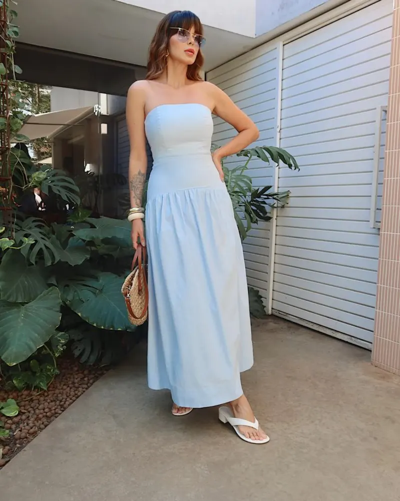 Powder Blue Strapless Maxi Dress