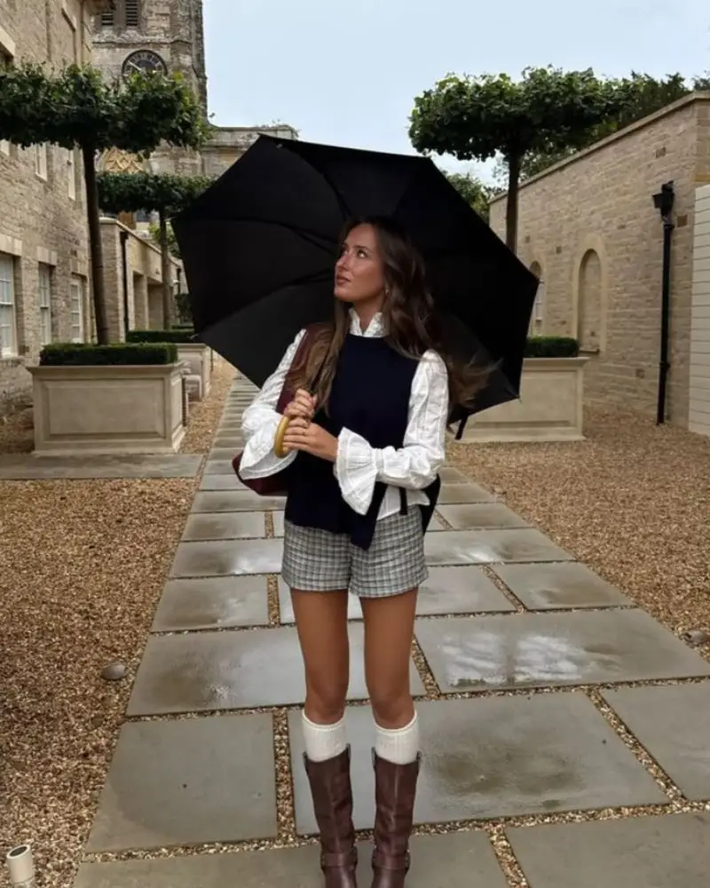 Preppy Layers in a Quiet Courtyard