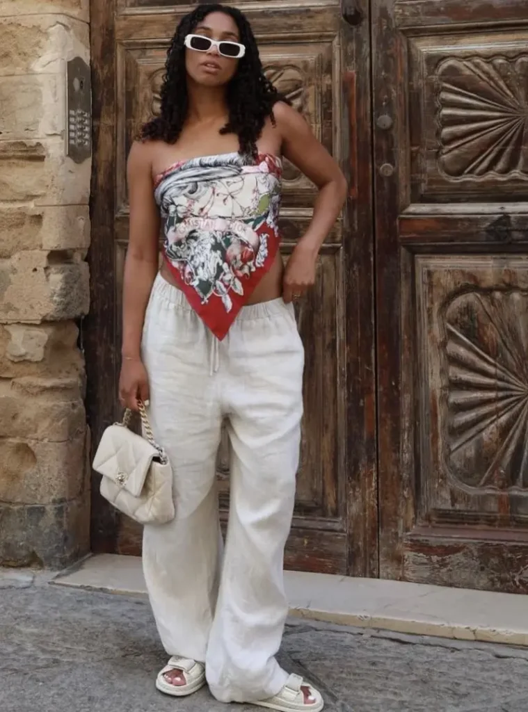 Printed Bandana Top With Wide Trousers