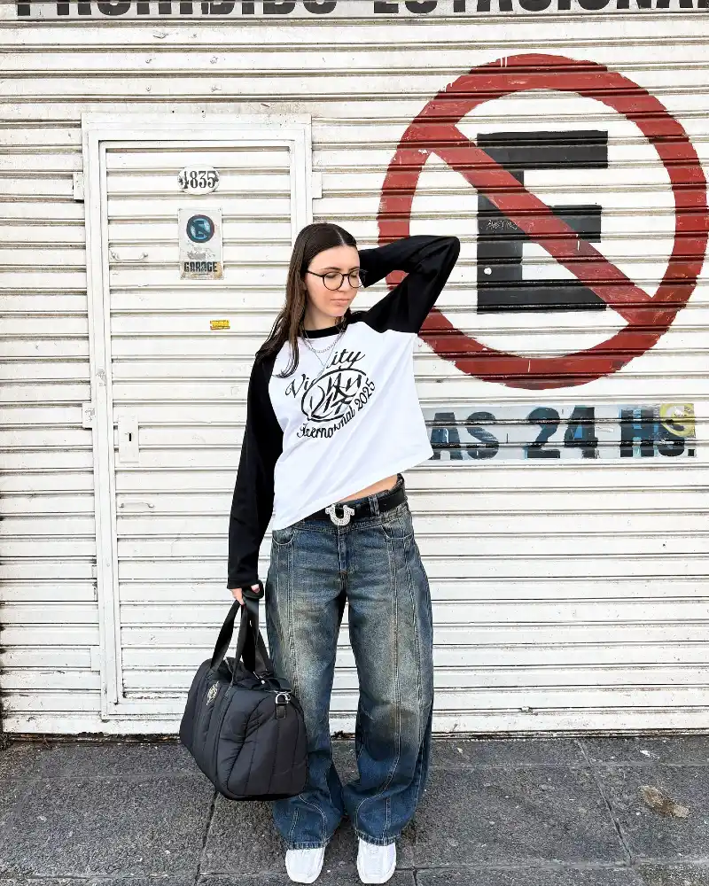 Raglan Graphic tee + Wide-leg Denim