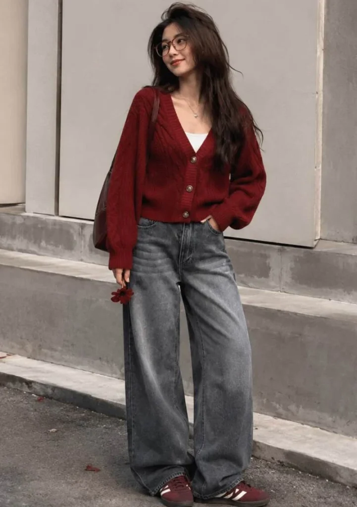 Red Cardigan, Cozy Casual Charm