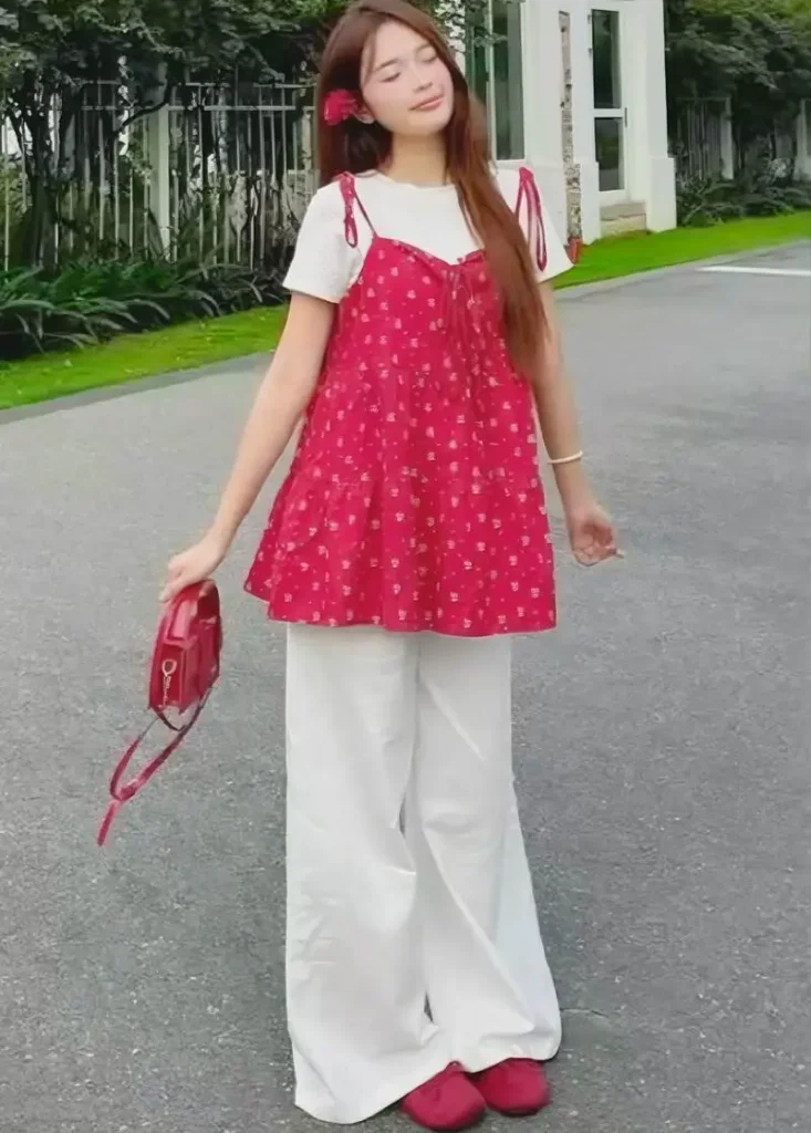 Red Dress, White Tee & White Pants