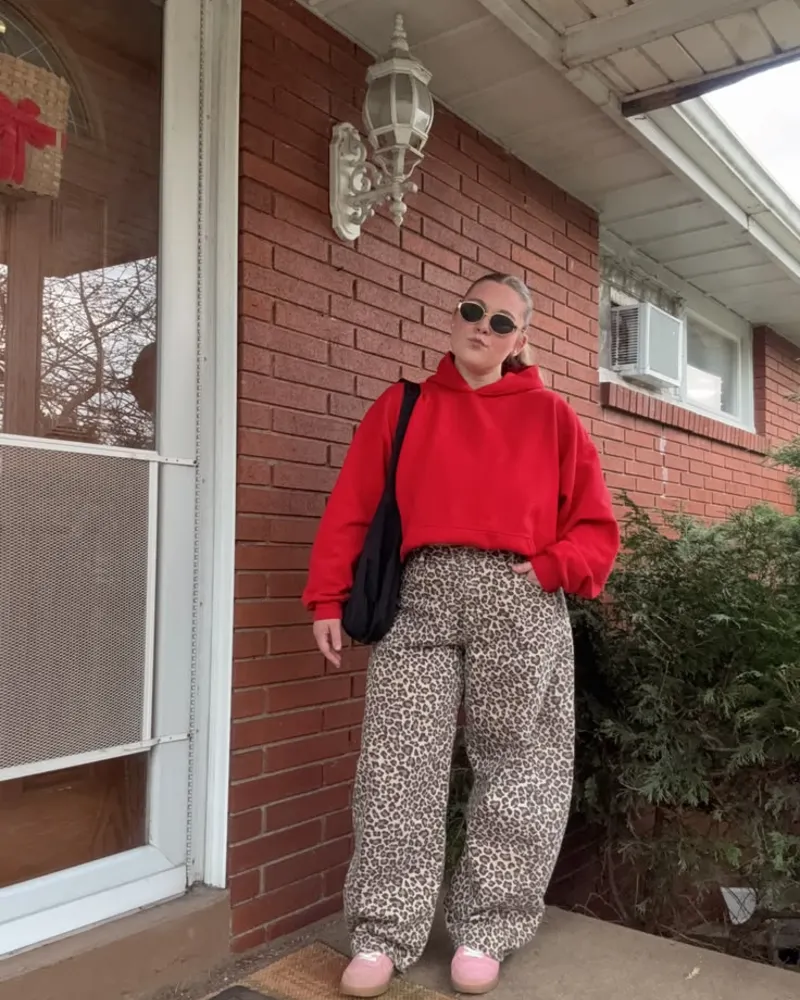  Red Hoodie, Leopard Pants