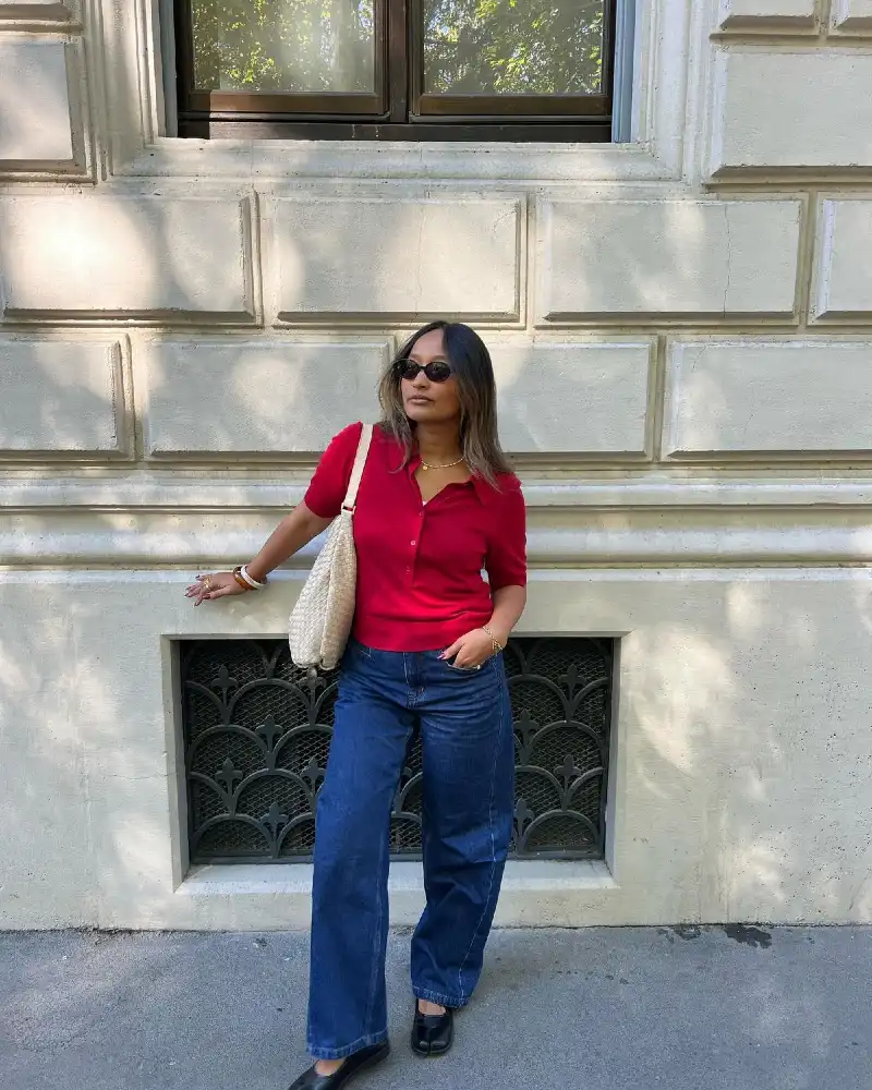 Red Polo and Woven Bag