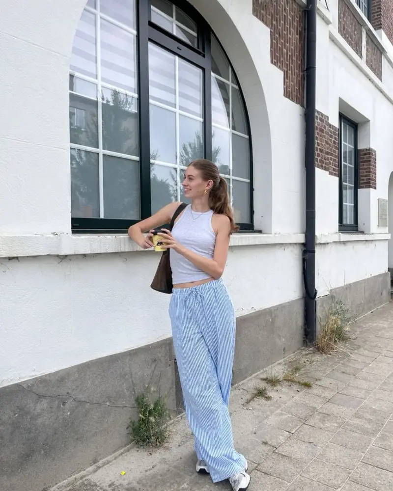  Ribbed Tank + Striped Wide-Leg Pants