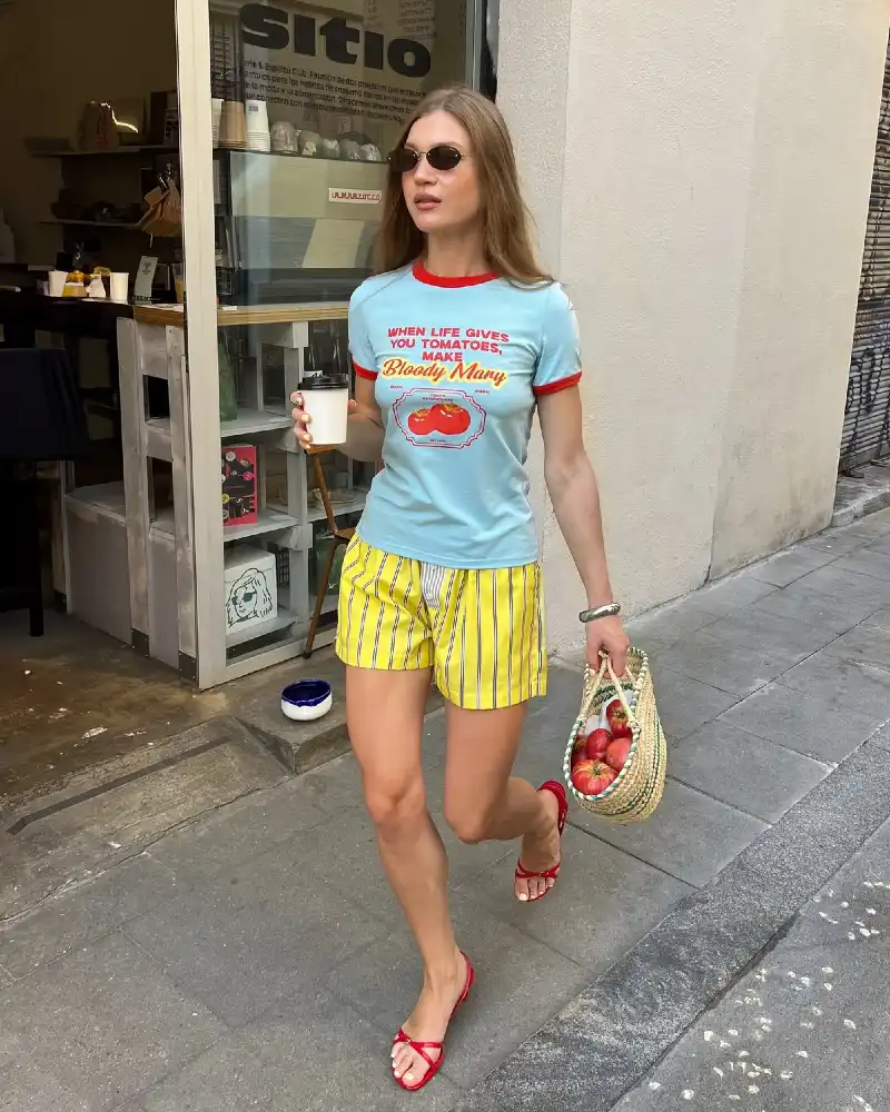  Ringer Tee & Yellow Striped Shorts