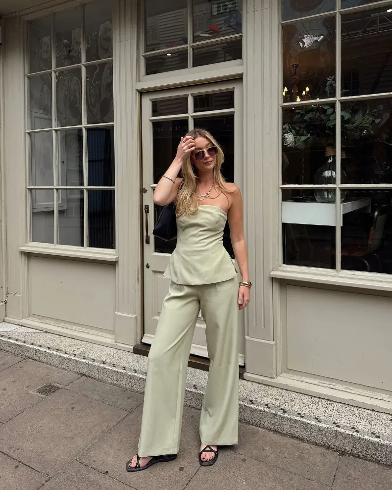 Sage Strapless Top + Matching Trousers