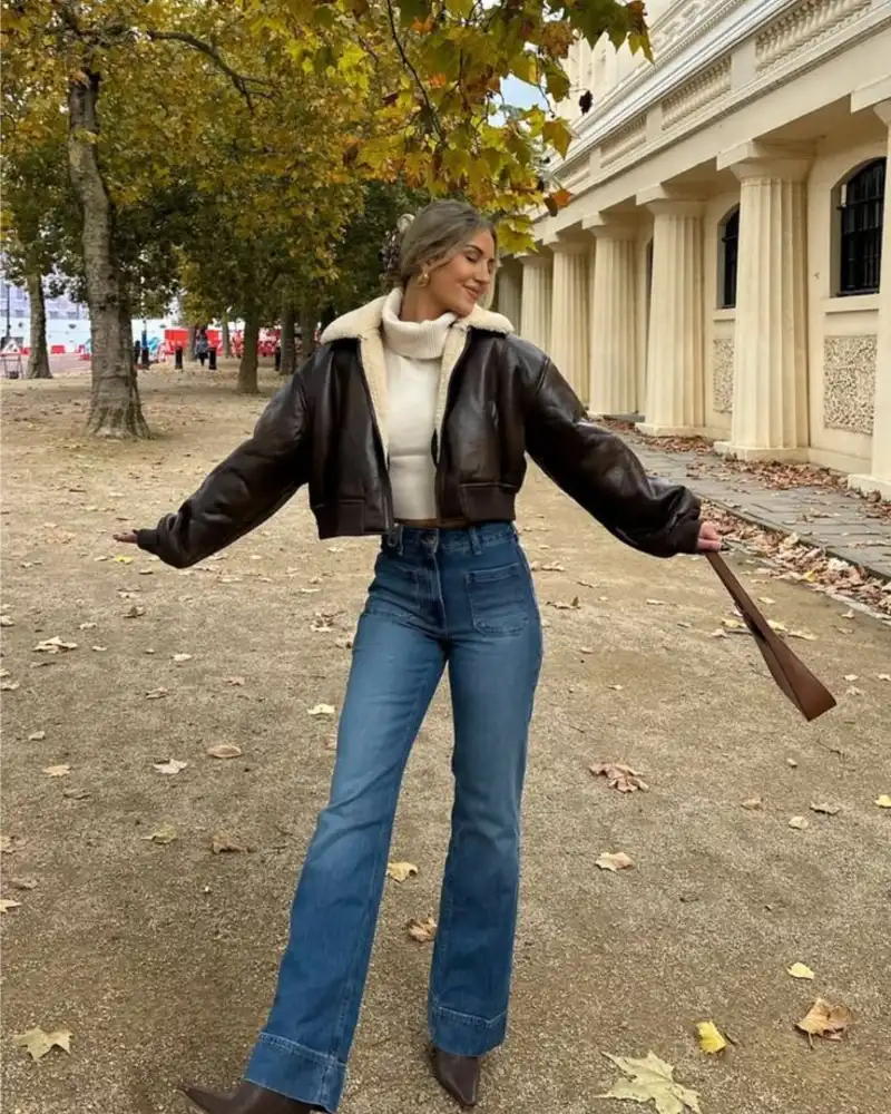 Shearling Jacket & Flared Denim