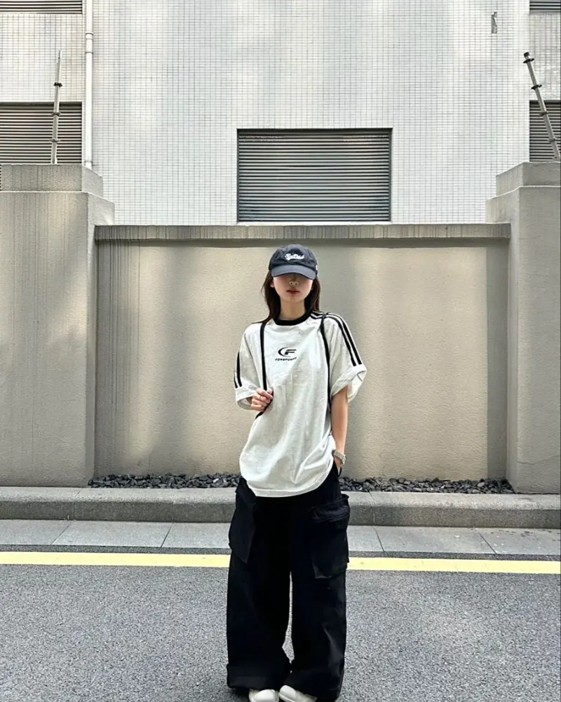  Striped Graphic Tee + Cargo Wide Jeans
