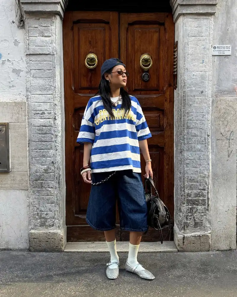 Striped Graphic Tee & Denim Culottes