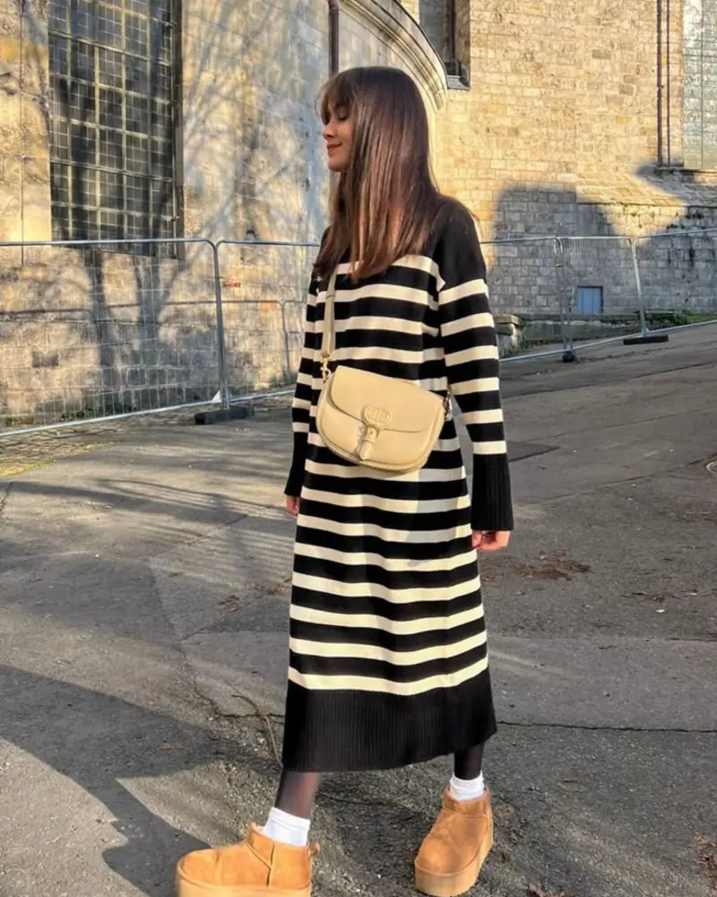 Striped Midi Sweater Dress