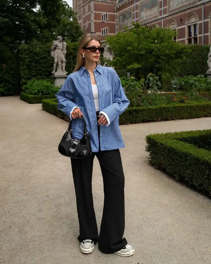 Striped Oversized Shirt + Wide-Leg Trousers