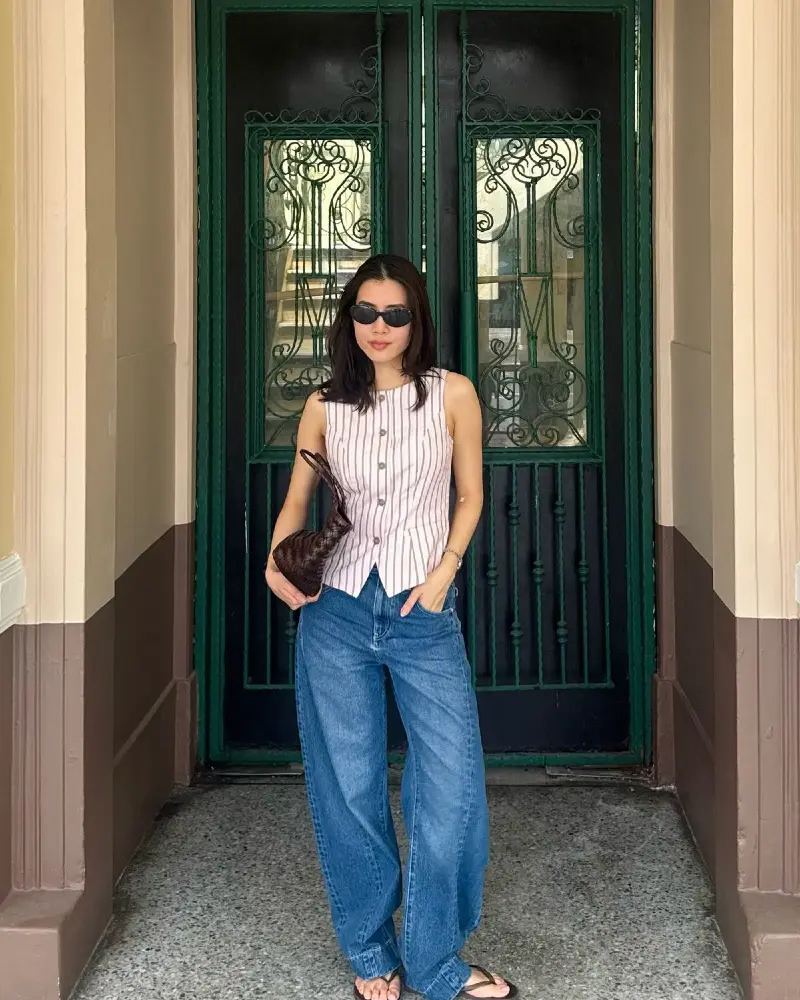 Striped Peplum Top & Wide Denim