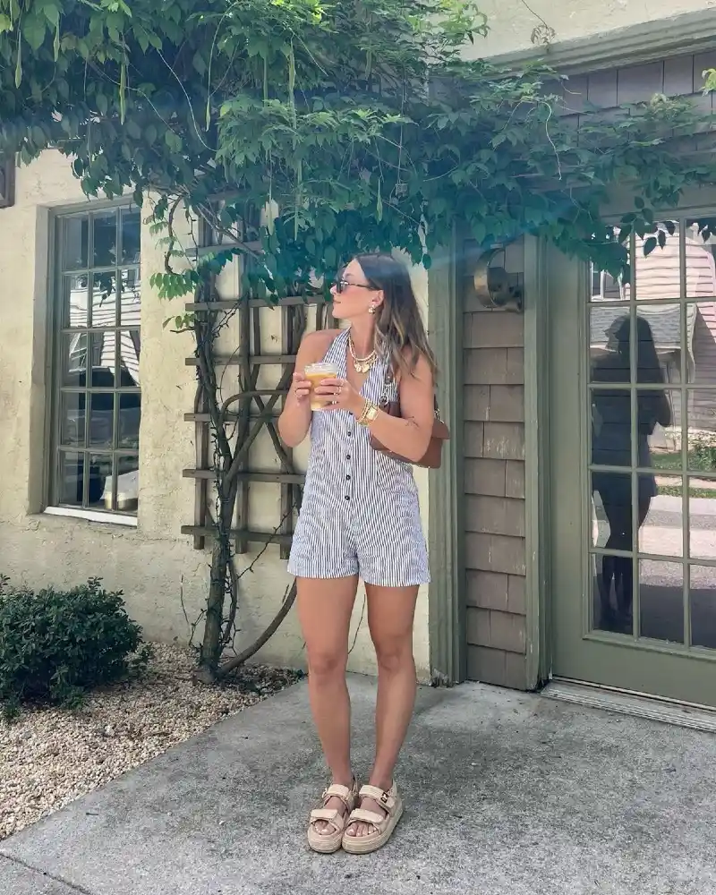 Striped Romper With Halter Neckline