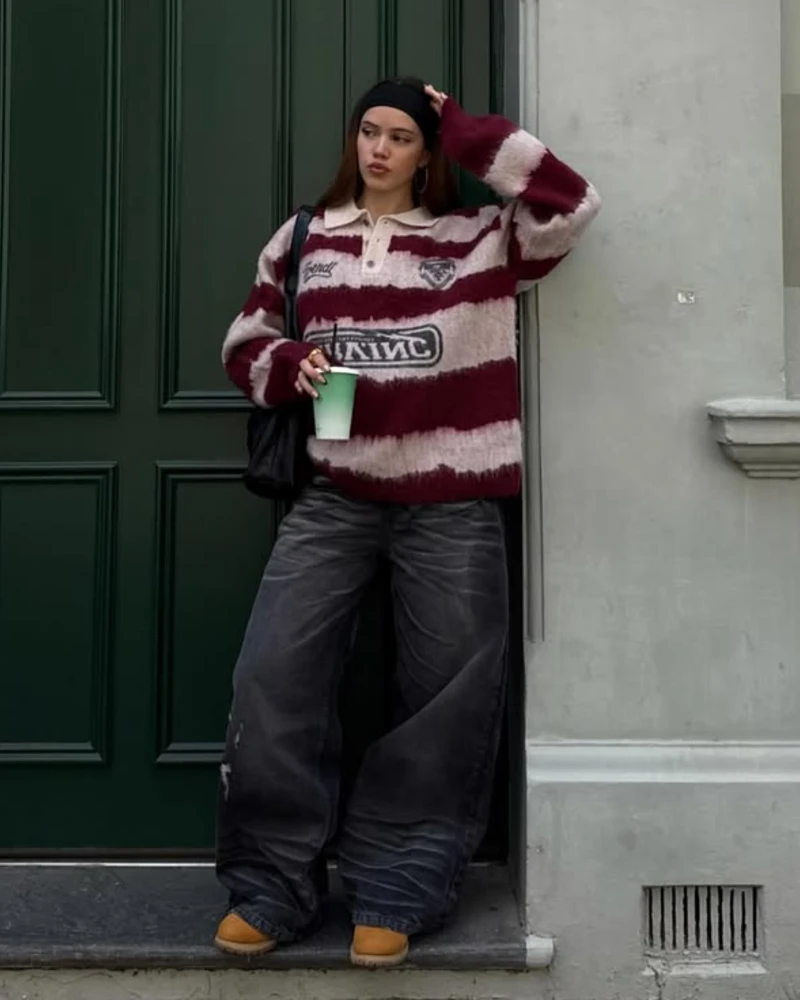 Striped Rugby Sweater and Faded Grey Denim