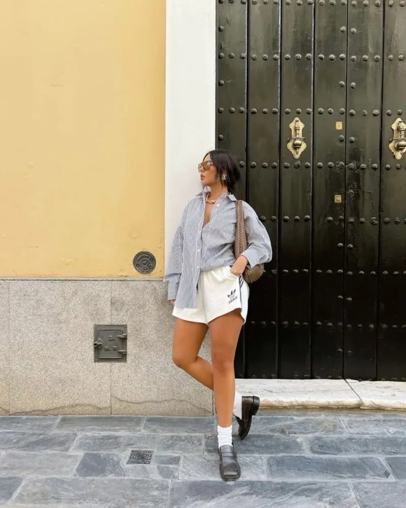 Striped Shirt & Adidas Shorts