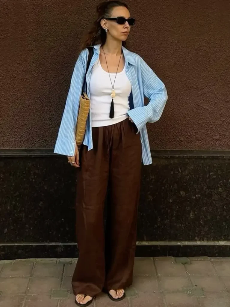 Striped Shirt & Brown Trousers