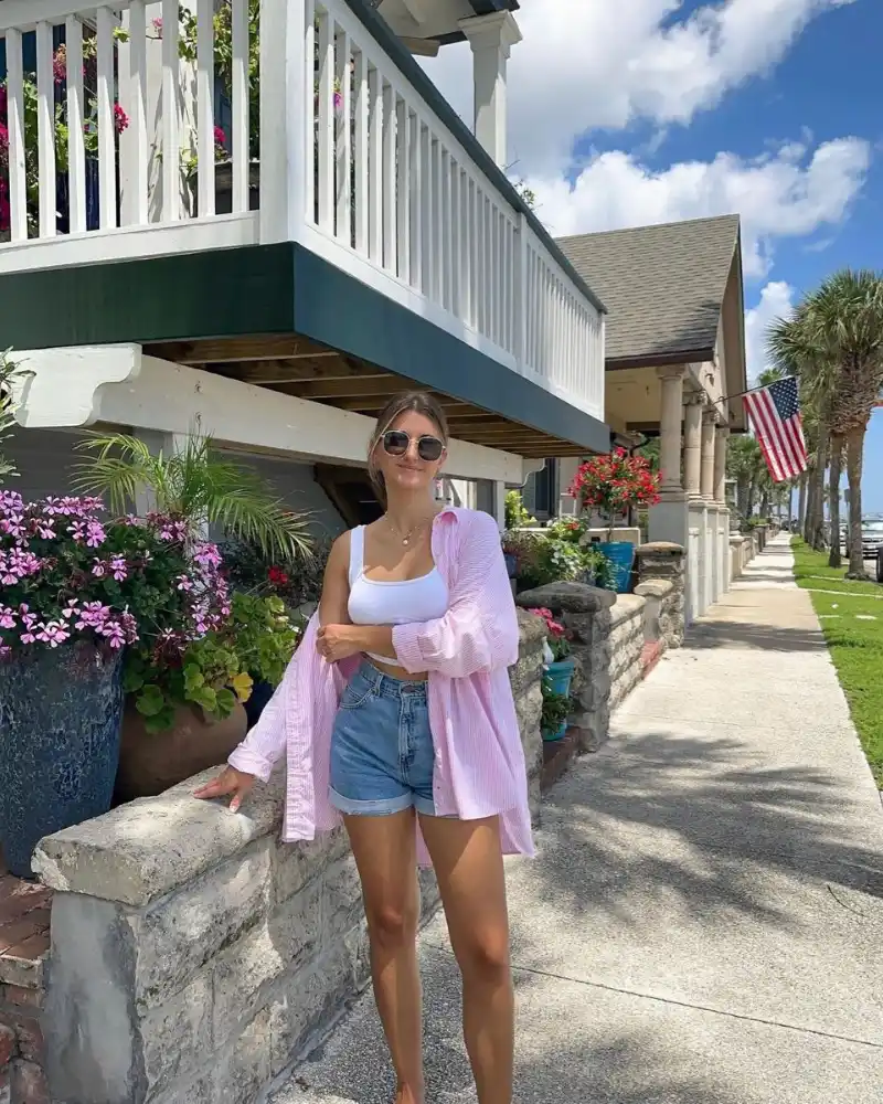 Striped Shirt & Denim Shorts