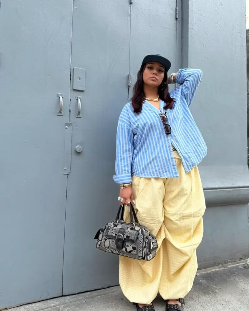 Striped Shirt, Pale Yellow Trousers