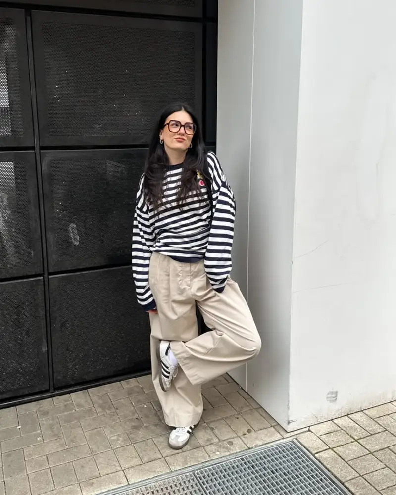 Striped Sweater & Wide-Leg Trousers