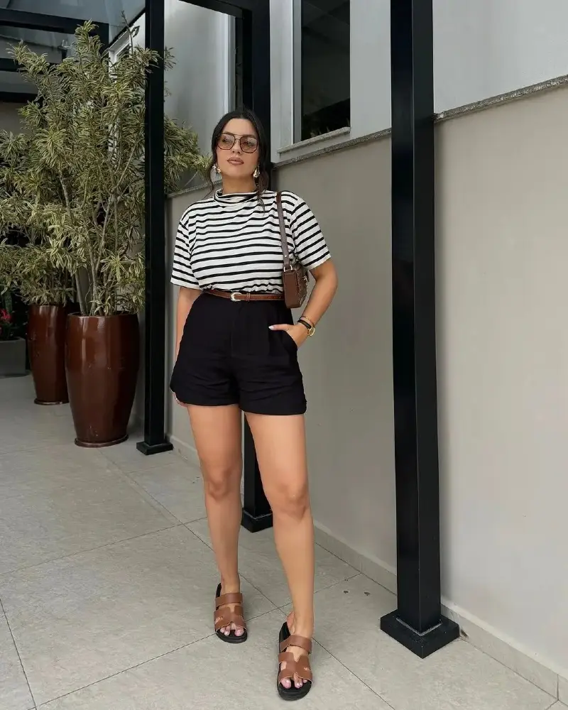 Striped Tee & Tailored Shorts