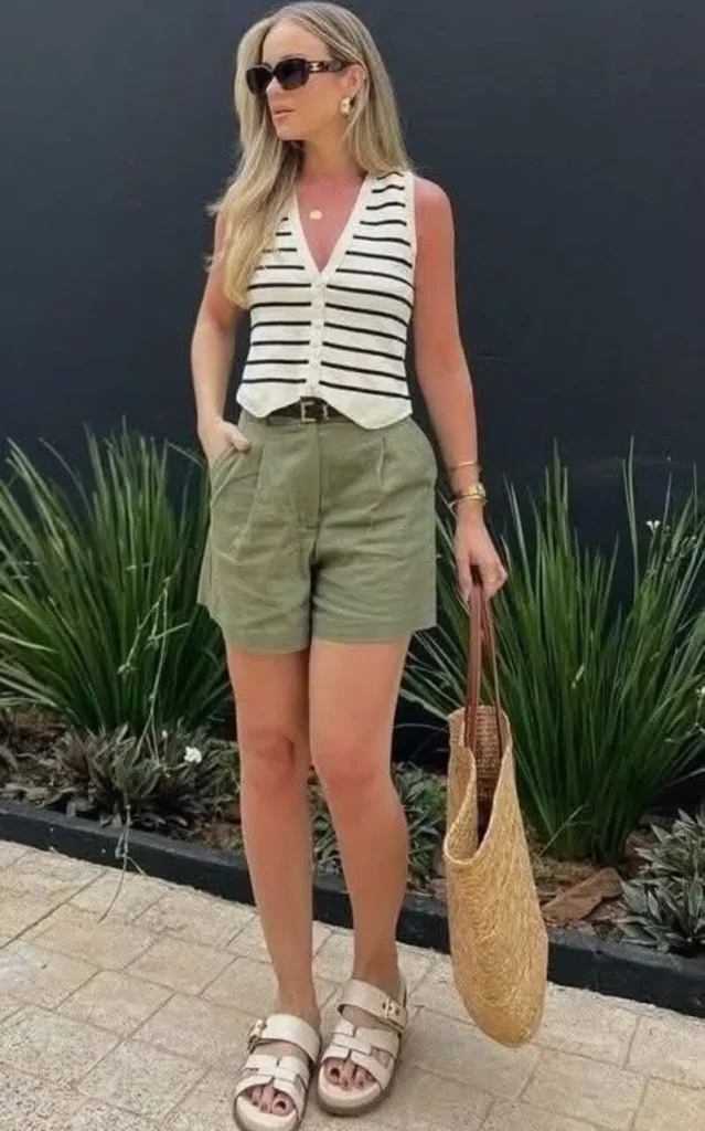 Striped Vest and Olive Shorts