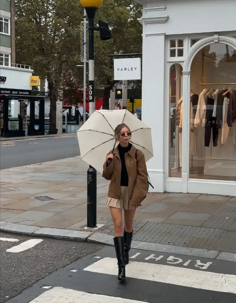 Suede Jacket, Pleated Skirt