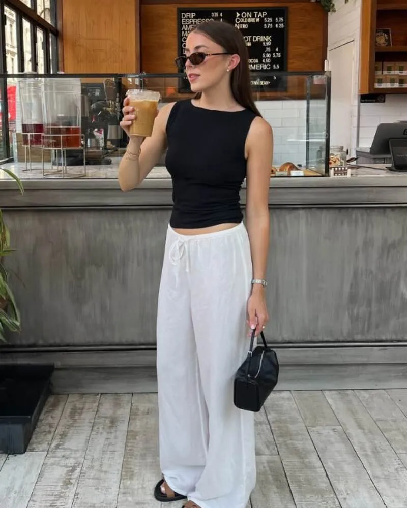 Tank Top & Linen Drawstring Pants