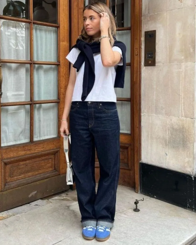 Tied Sweater Over a Cropped Tee