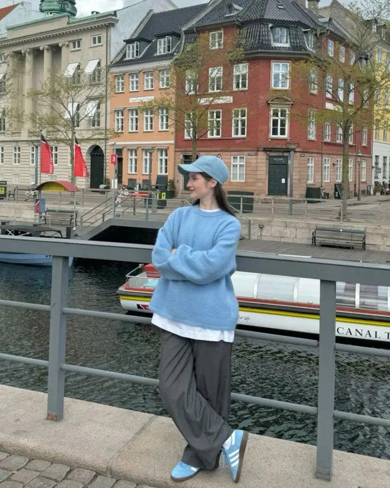 Tonal Blue Sweater and Trousers
