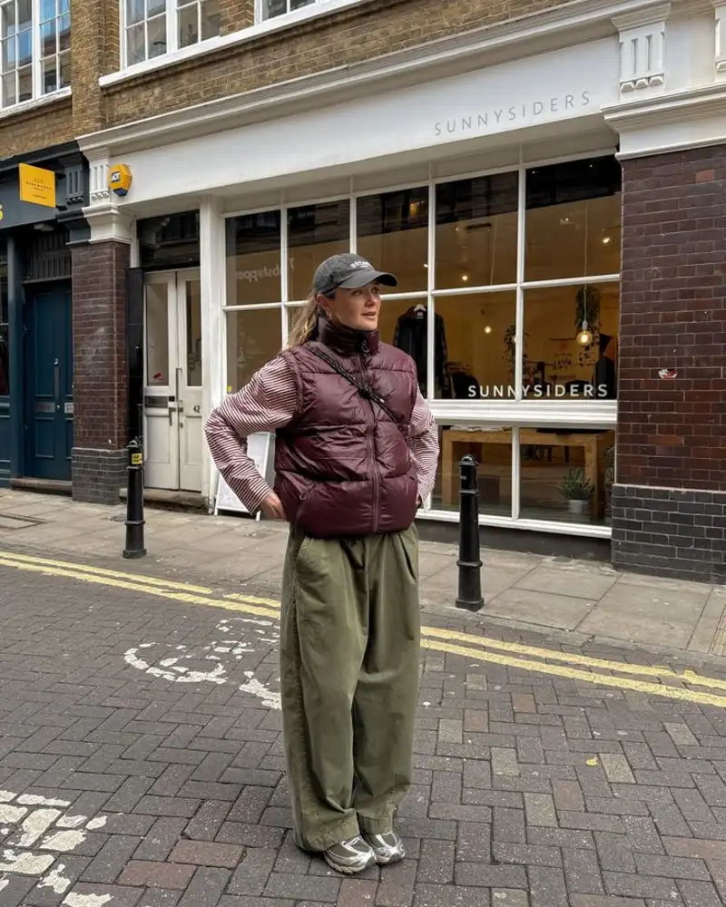 Track Pants With A Cropped Puffer Vest