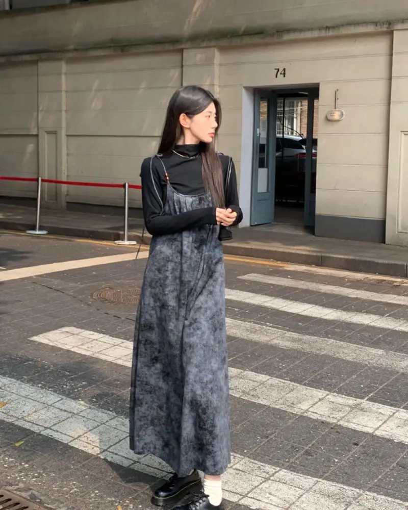 Turtleneck, Marbled Slip Dress & Platform Shoes