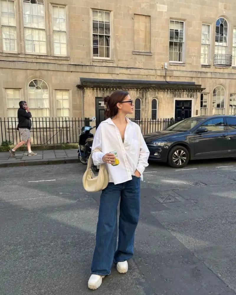 White Button-Down with Dark Wash Denim