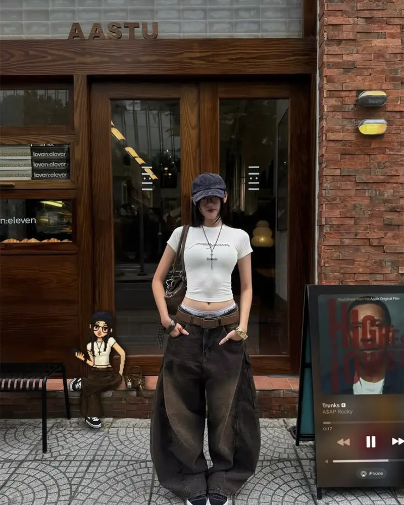 White Crop Top and Oversized Cargo Pants