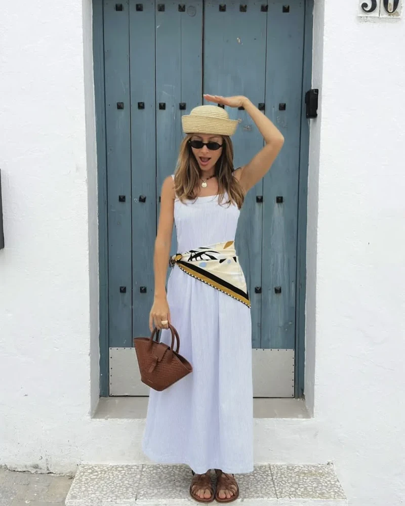 White Dress & Printed Scarf