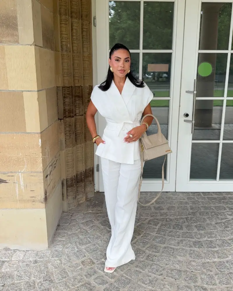 White Linen Wrap Top & Matching Trousers