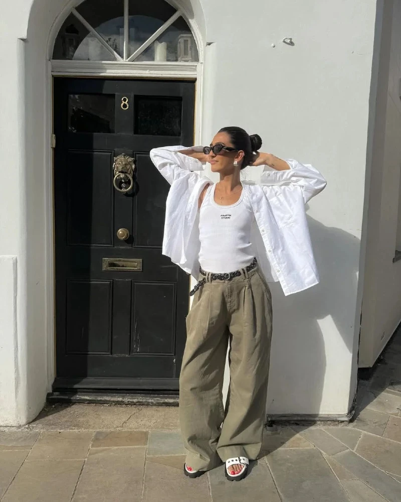 White Shirt & Tank with Khaki Trousers