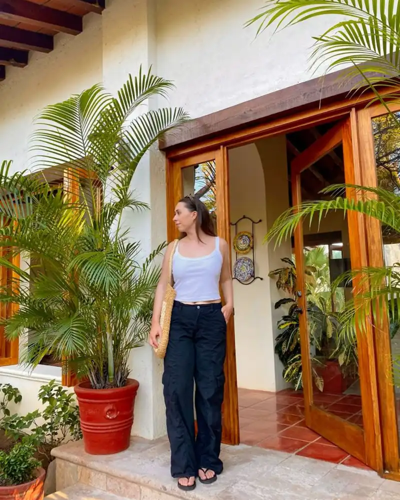 White Tank & Black Cargo Pants
