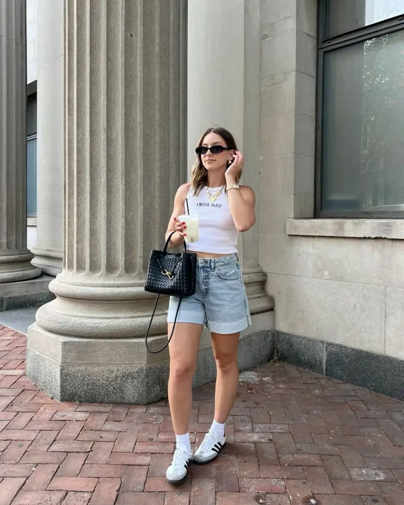 White Tank & Denim Shorts