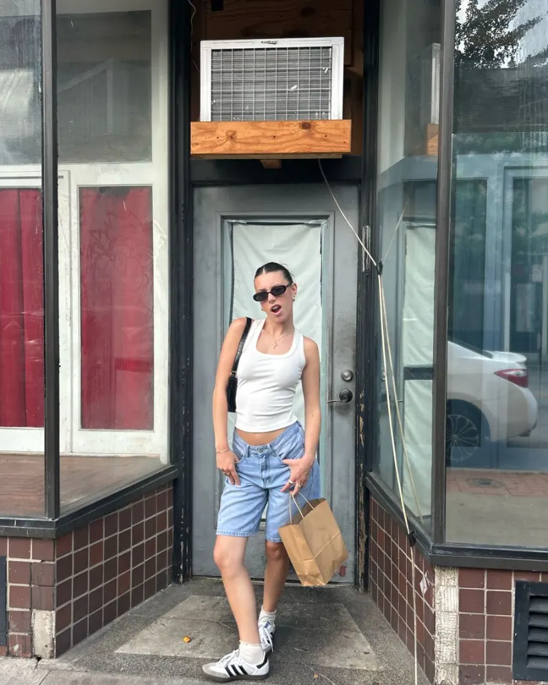 White Tank & Long Denim Shorts