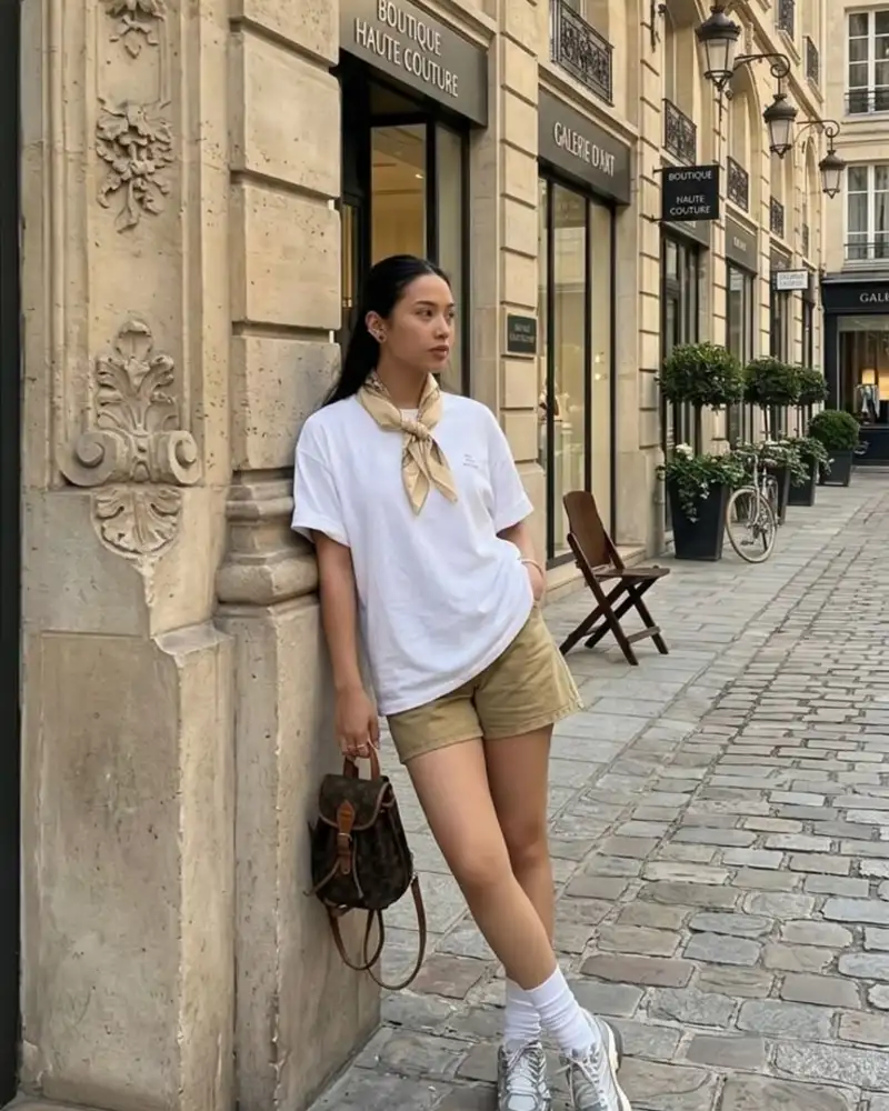 White Tee & Khaki Shorts