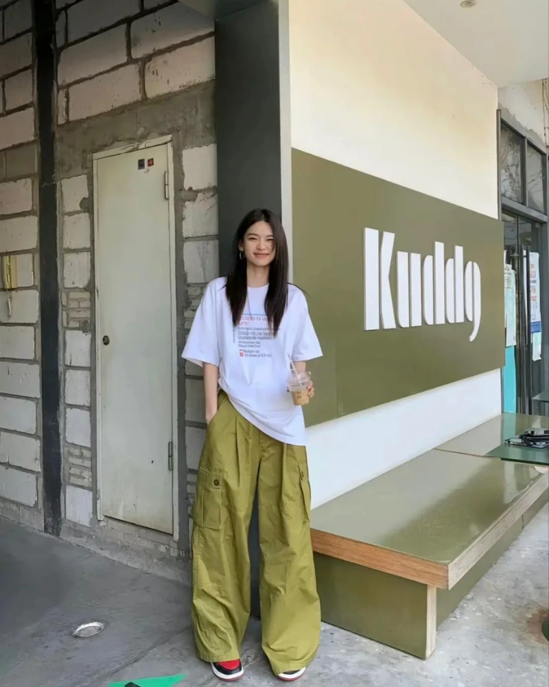 White Tee & Olive Cargo Pants